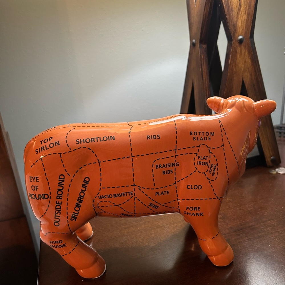 Light brown Ceramic Steer with Beef Cuts Figurine - Picture 2 of 6